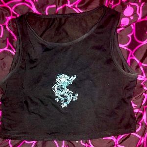 Cute black dragon shein crop top